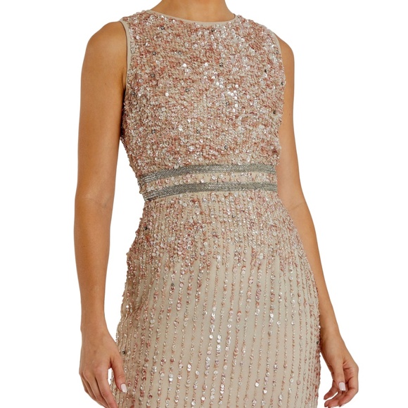 NWT | Mac Duggal 10509 Sleeveless Beaded Midi Sheath Dress Nude | Sz 10 - Picture 3 of 3
